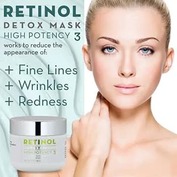 Retinol Detox High Potency Mask 3% Blend for Face | Natural & Organic Botanical Plant Extracts | Clarifying & Soothing for Skin that Looks Clearer, Feels Smoother, Oil Control Rinse Off Mask