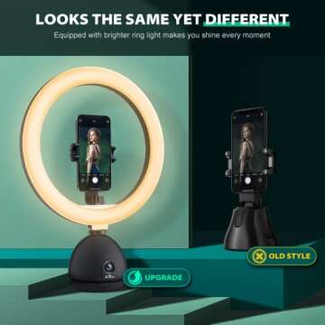 Auto Face Tracking Phone Holder with 10'' Selfie Ring Light and Tripod Stand: 360° Rotation Phone Camera Mount Smart Shooting Phone Tracking Holder for Live Vlog Streaming Video