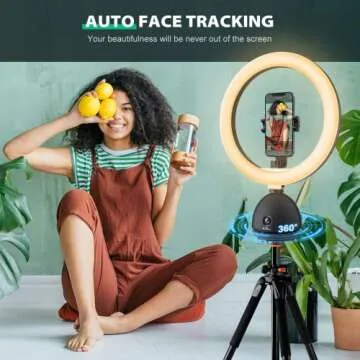 Auto Face Tracking Phone Holder with 10'' Selfie Ring Light and Tripod Stand: 360° Rotation Phone Camera Mount Smart Shooting Phone Tracking Holder for Live Vlog Streaming Video
