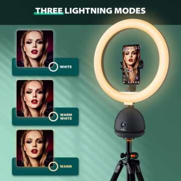 Auto Face Tracking Phone Holder with 10'' Selfie Ring Light and Tripod Stand: 360° Rotation Phone Camera Mount Smart Shooting Phone Tracking Holder for Live Vlog Streaming Video