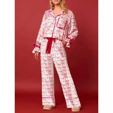 Amiblvowa Pajamas Set for Women Santa Bow Christmas PJs