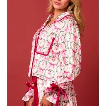 Amiblvowa Pajamas Set for Women Santa Bow Christmas PJs