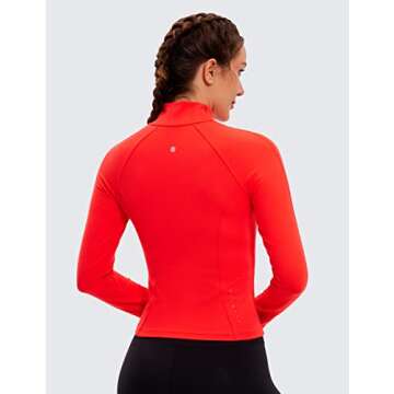 CRZ YOGA Butterluxe Womens Cropped Slim Fit Workout Jacket Weightless Track Athletic Full Zip Up Tops with Thumb Holes Dark Red Medium