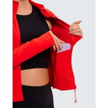 CRZ YOGA Butterluxe Womens Cropped Slim Fit Workout Jacket Weightless Track Athletic Full Zip Up Tops with Thumb Holes Dark Red Medium
