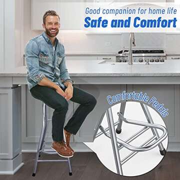 Be&xn Folding Stools for Adults Portable, 28 inch Collapsible Stool Heavy Duty, Indoor Tall Bar stools with Handle, Plastic Counter Barstool Chair for Kitchen Outdoor Travel-Blue
