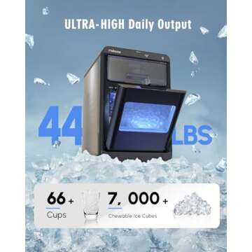 Maksone Nugget Ice Maker - 44lbs/Day, Self-Cleaning, One-Click Operation for Home/Kitchen/Office