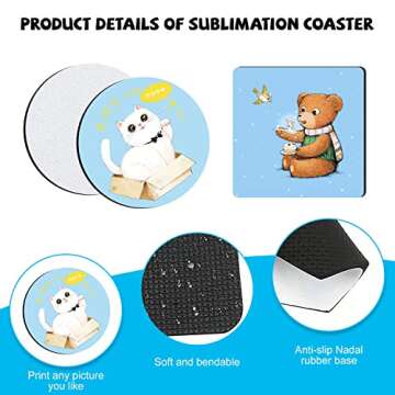 Sublimation Coasters Blanks, Heat Transfer Blank Coasters for Sublimation Transfer Heat Press Printing Picture DIY Crafts White Roundand Square3.93 x 3.93Inches (24Pieces)