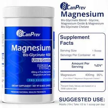 CanPrev Magnesium Bisglycinate 400 Ultra Gentle Powder 240g 48 Servings, 400mg Elemental Magnesium Per Scoop, Supports Restful Nights, Muscle Function, Gentle on Digestion, Vegan, Non-GMO, Gluten-Free