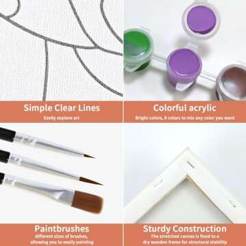 VOCHIC 8 Pack Pre Drawn Canvas for Painting for Adults Sip and Paint Party Supplies Favor Stretched Outline Canvas Acrylic Paint Art Set with Aprons, Easels, Paints, Brushes, Pallet, Image(8x10)