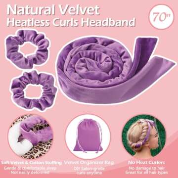 Yampahpa Heatless Curling Rod Headband, 70" Long, Soft Velour Hair Curlers for Medium Long Hair, Overnight Hair Rollers Set, Lazy Hair Curlers to Sleep In, 15 Pcs