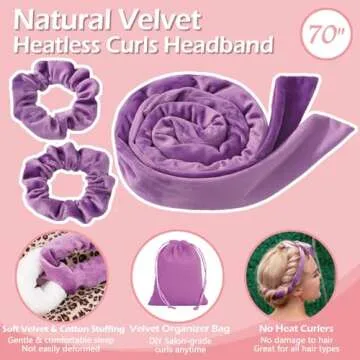 Yampahpa Heatless Curling Rod Headband, 70" Long, Soft Velour Hair Curlers for Medium Long Hair, Overnight Hair Rollers Set, Lazy Hair Curlers to Sleep In, 15 Pcs