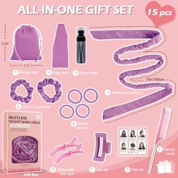 Yampahpa Heatless Curling Rod Headband, 70" Long, Soft Velour Hair Curlers for Medium Long Hair, Overnight Hair Rollers Set, Lazy Hair Curlers to Sleep In, 15 Pcs