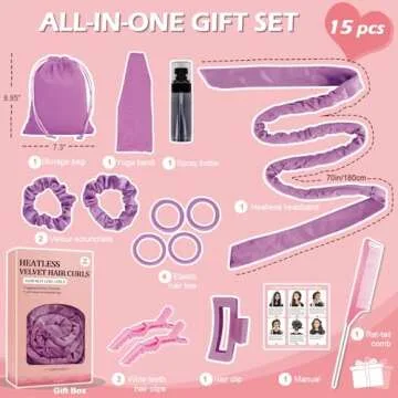 Yampahpa Heatless Curling Rod Headband, 70" Long, Soft Velour Hair Curlers for Medium Long Hair, Overnight Hair Rollers Set, Lazy Hair Curlers to Sleep In, 15 Pcs