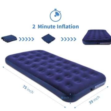 Twin Size Air Mattress Single Air Bed - Foldable Blow Up Mattresses with Flocked top - Portable Inflatable Beds with Patch Kit for Backpacking Tent Camping/Home/Traveling (75"*39")