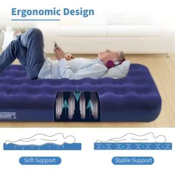 Twin Size Air Mattress Single Air Bed - Foldable Blow Up Mattresses with Flocked top - Portable Inflatable Beds with Patch Kit for Backpacking Tent Camping/Home/Traveling (75"*39")