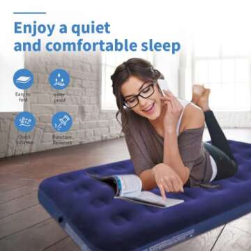 Twin Size Air Mattress Single Air Bed - Foldable Blow Up Mattresses with Flocked top - Portable Inflatable Beds with Patch Kit for Backpacking Tent Camping/Home/Traveling (75"*39")