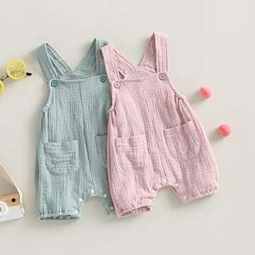 Mubineo Baby Girl Boy Summer Basic Plain Cotton Linen Overalls Sleeveless Romper Jumpsuit Newborn Cl...