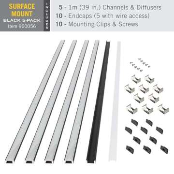 Armacost Lighting Surface Mount LED Tape Light Mounting Channel 5-Pack - Black, 960056