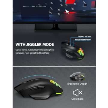 Wireless Keyboard and Mouse with 9 Colored Backlit, Wrist Rest, Jiggler Mouse, Rechargeable Silent Ergonomic Light Up Keyboard Mouse Combo with Phone Holder for Windows, Mac, PC, Laptop