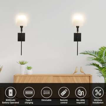 Wall Lights Battery Operated Wall Sconces Set Of 2,Black Rechargeable Wall Light With Wireless Remote Dimmable,12 Colors Modes Cordless Battery Sconce Indoor Wall lamp for Bedroom Living Room Hallway
