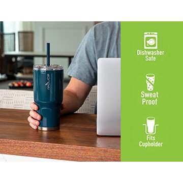 Reduce 34 oz Tumbler, Stainless Steel - Keeps Drinks Cold up to 24 Hours - Sweat Proof, Dishwasher Safe, BPA Free - Cotton, Opaque Gloss