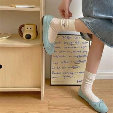 5 Pairs Women Cute Bow Thin Cotton Knit Crew Socks Fashion Mid-Calf Socks with Embroidered Bow (5-pa...