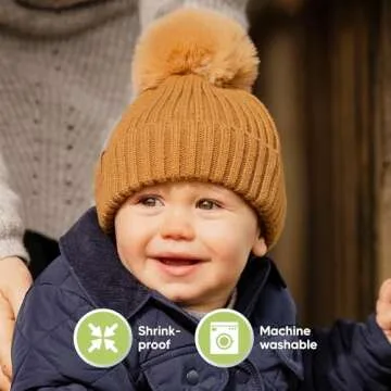 2-Pack Baby Hats for Girls, Boys - Stretchy Baby Beanies, Cute Newborn & Toddler Winter Hat, Soft & Warm Pom Pom Beanie for Infant, Toddler, Boys, Girls 0-6 Months (Blast, S)