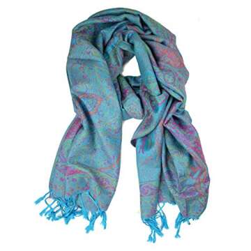 Plum Feathers Pashmina Scarf with Ethnic Tapestry Style Paisley Pattern - 67" x 28" Everyday Pashmin...