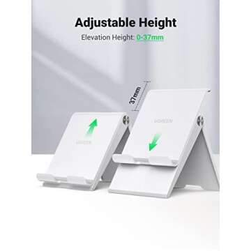 UGREEN Tablet Stand Holder for Desk Adjustable Stand Foldable Desktop Holder Charging Dock Protable Compatible for Phones, iPad, iPad Pro 12.9, 11, 10.5, 9.7 Air Mini 5 4 3 2 White
