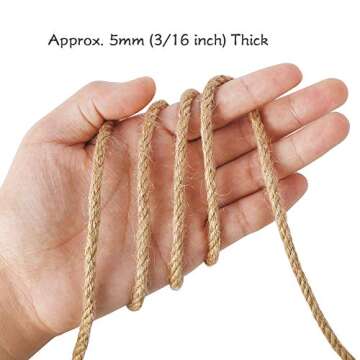 Tenn Well 5mm Jute Rope, 100 Feet 4Ply Twisted Heavy Duty and Thick Twine Rope for Gardening, Crafting, Bundling, Cat Scratching Post, Home Decor, Christmas Decorations