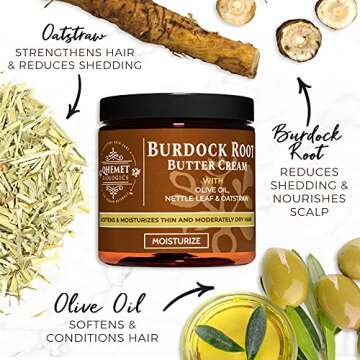 Qhemet Biologics Burdock Root Butter Cream - Leave-In Moisturizer for Low Porosity Hair - Helps Soft...