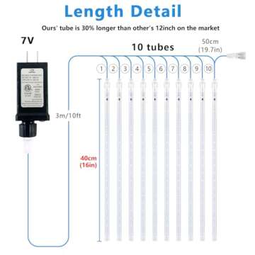 Aluan Christmas Lights Outdoor Meteor Shower Rain Lights, 40cm/16inch 10 Tubes 360 LEDs Waterproof F...