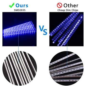 Aluan Christmas Lights Outdoor Meteor Shower Rain Lights, 40cm/16inch 10 Tubes 360 LEDs Waterproof Falling Rain Hanging Lights with UL Plug for Christmas Holiday Party Home Garden Tree Decor, Blue