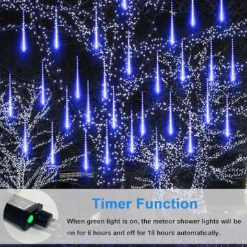 Aluan Christmas Lights Outdoor Meteor Shower Rain Lights, 40cm/16inch 10 Tubes 360 LEDs Waterproof Falling Rain Hanging Lights with UL Plug for Christmas Holiday Party Home Garden Tree Decor, Blue