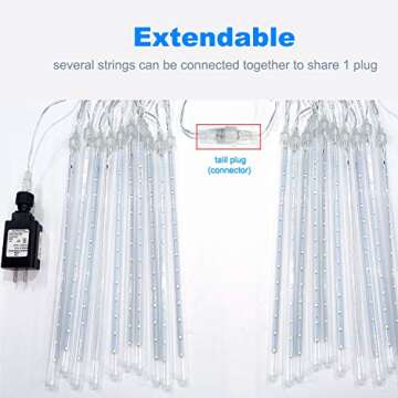 Aluan Christmas Lights Outdoor Meteor Shower Rain Lights, 40cm/16inch 10 Tubes 360 LEDs Waterproof Falling Rain Hanging Lights with UL Plug for Christmas Holiday Party Home Garden Tree Decor, Blue