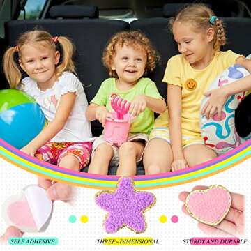 98 Pcs Self Adhesive Chenille Patches Cute Chenille Embroidered Patches Colorful Heart Lightning Rainbow Applique for Clothing Fabric Jackets DIY Mobile Phone Backpacks Hat