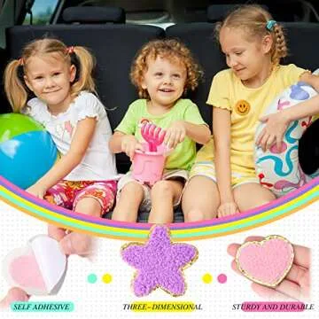 98 Pcs Self Adhesive Chenille Patches Cute Chenille Embroidered Patches Colorful Heart Lightning Rainbow Applique for Clothing Fabric Jackets DIY Mobile Phone Backpacks Hat