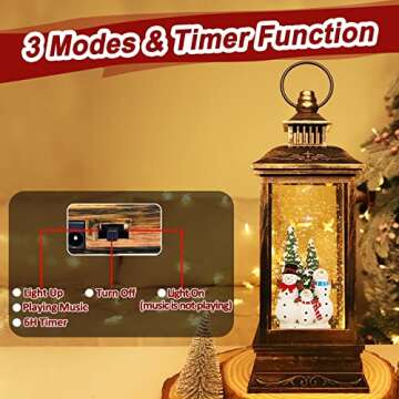 TURNMEON 12.5 Inch Lighted Christmas Musical Snow Globe Lantern with 8 Songs Timer Christmas Decorat...