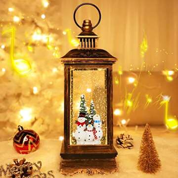 TURNMEON 12.5 Inch Lighted Christmas Musical Snow Globe Lantern with 8 Songs Timer Christmas Decoration Snowman Family Glittering Lantern USB or Battery Operated Christmas Home Indoor Decor Xmas Gift
