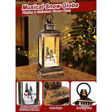 TURNMEON 12.5 Inch Lighted Christmas Musical Snow Globe Lantern with 8 Songs Timer Christmas Decoration Snowman Family Glittering Lantern USB or Battery Operated Christmas Home Indoor Decor Xmas Gift