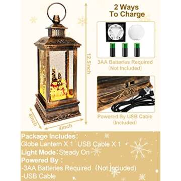 TURNMEON 12.5 Inch Lighted Christmas Musical Snow Globe Lantern with 8 Songs Timer Christmas Decoration Snowman Family Glittering Lantern USB or Battery Operated Christmas Home Indoor Decor Xmas Gift