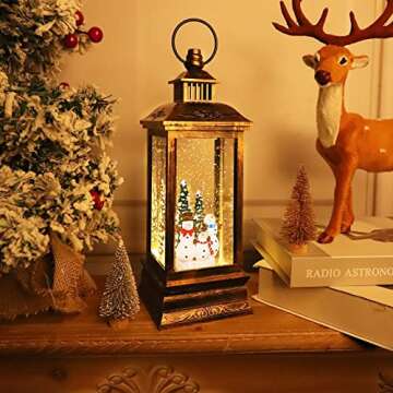 TURNMEON 12.5 Inch Lighted Christmas Musical Snow Globe Lantern with 8 Songs Timer Christmas Decoration Snowman Family Glittering Lantern USB or Battery Operated Christmas Home Indoor Decor Xmas Gift