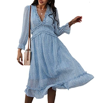 AOHITE Floral V Neck Midi Dress for Any Occasion