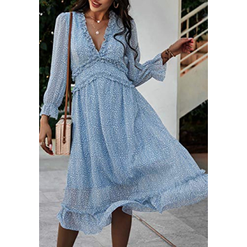 AOHITE Floral V Neck Midi Dress for Any Occasion