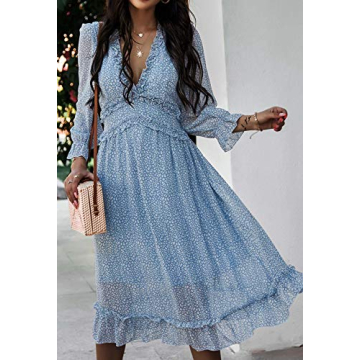 AOHITE Floral V Neck Midi Dress for Any Occasion