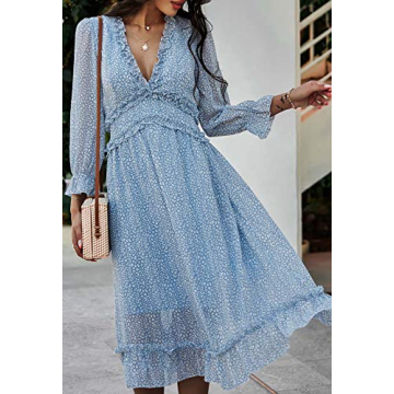 AOHITE Floral V Neck Midi Dress for Any Occasion