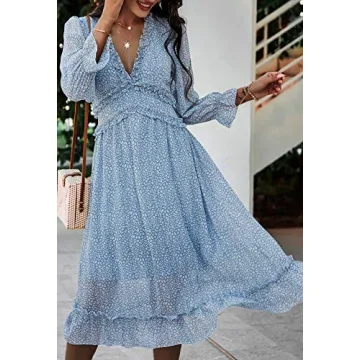 AOHITE Floral V Neck Midi Dress for Any Occasion