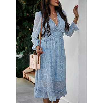 AOHITE Floral V Neck Midi Dress for Any Occasion