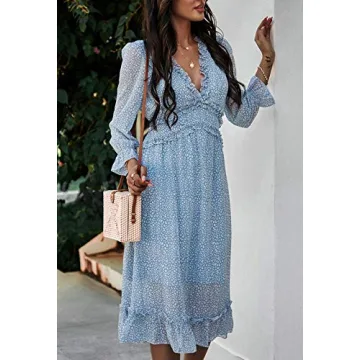 AOHITE Floral V Neck Midi Dress for Any Occasion