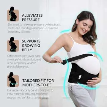 NeoTech Care Pregnancy Support Maternity Belt, Waist/Back/Abdomen Band, Belly Brace (Size M, Black Color)